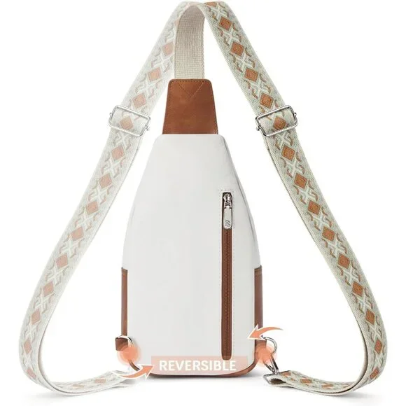 Leather Sling Bag for Women Vintage Crossbody Purse with Guitar Strap Bohemian - Picture 6 of 8